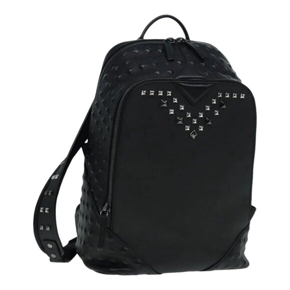 MCM Vicetos Logogram Studs Backpack PVC Black Auth ac3197 - Picture 1 of 16